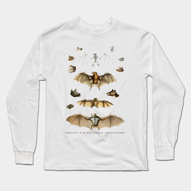 Protect our Nocturnal Pollinators Bat Lover Chiropterologist Gift Long Sleeve T-Shirt by PodDesignShop